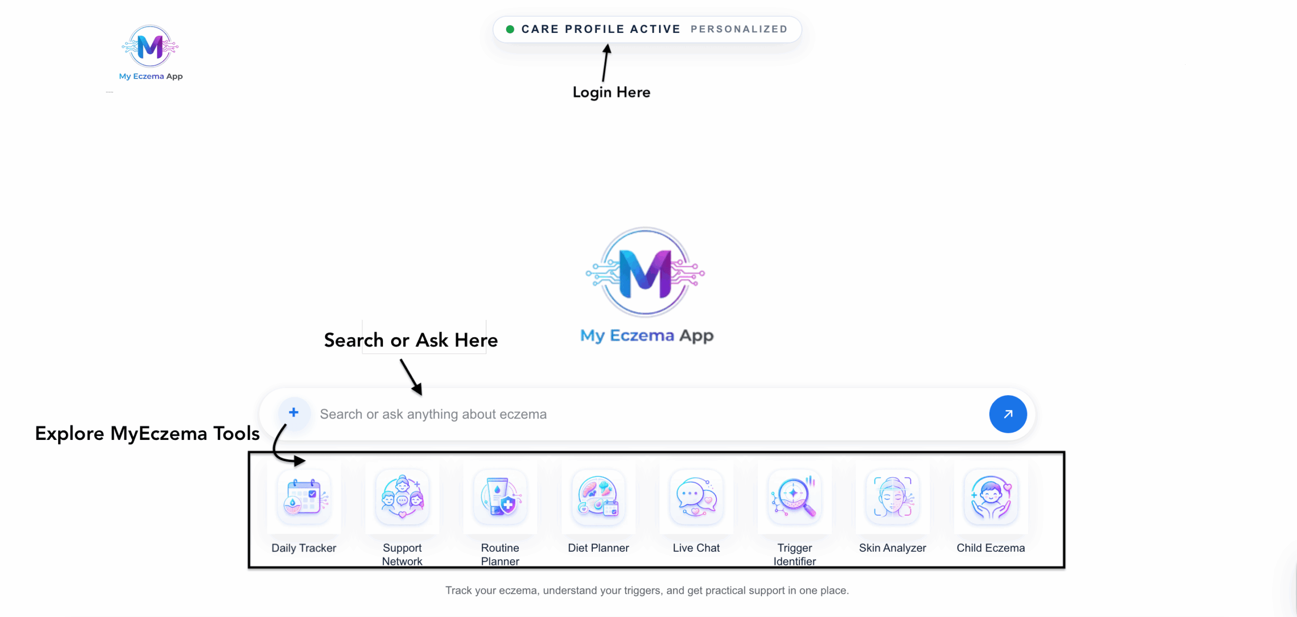 Screenshot of the MyEczema.app first page